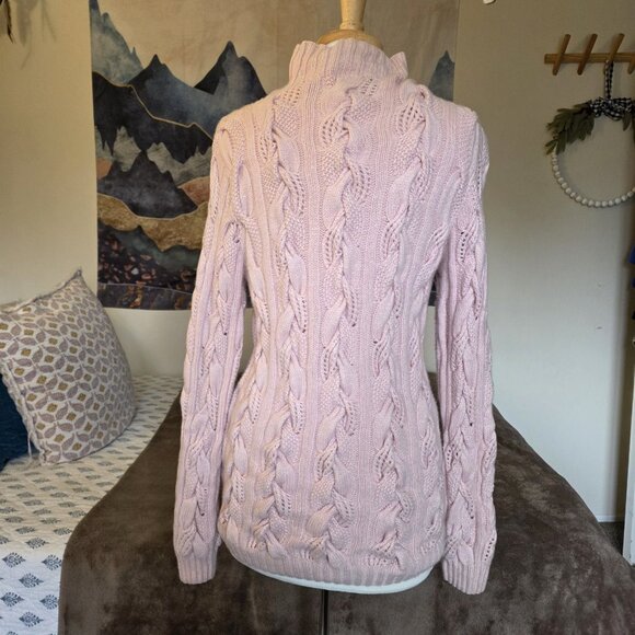 Neiman Marcus 100% Cashmere Sweater Large Pink Cable Knit Mock Neck Pullover - Picture 12 of 16